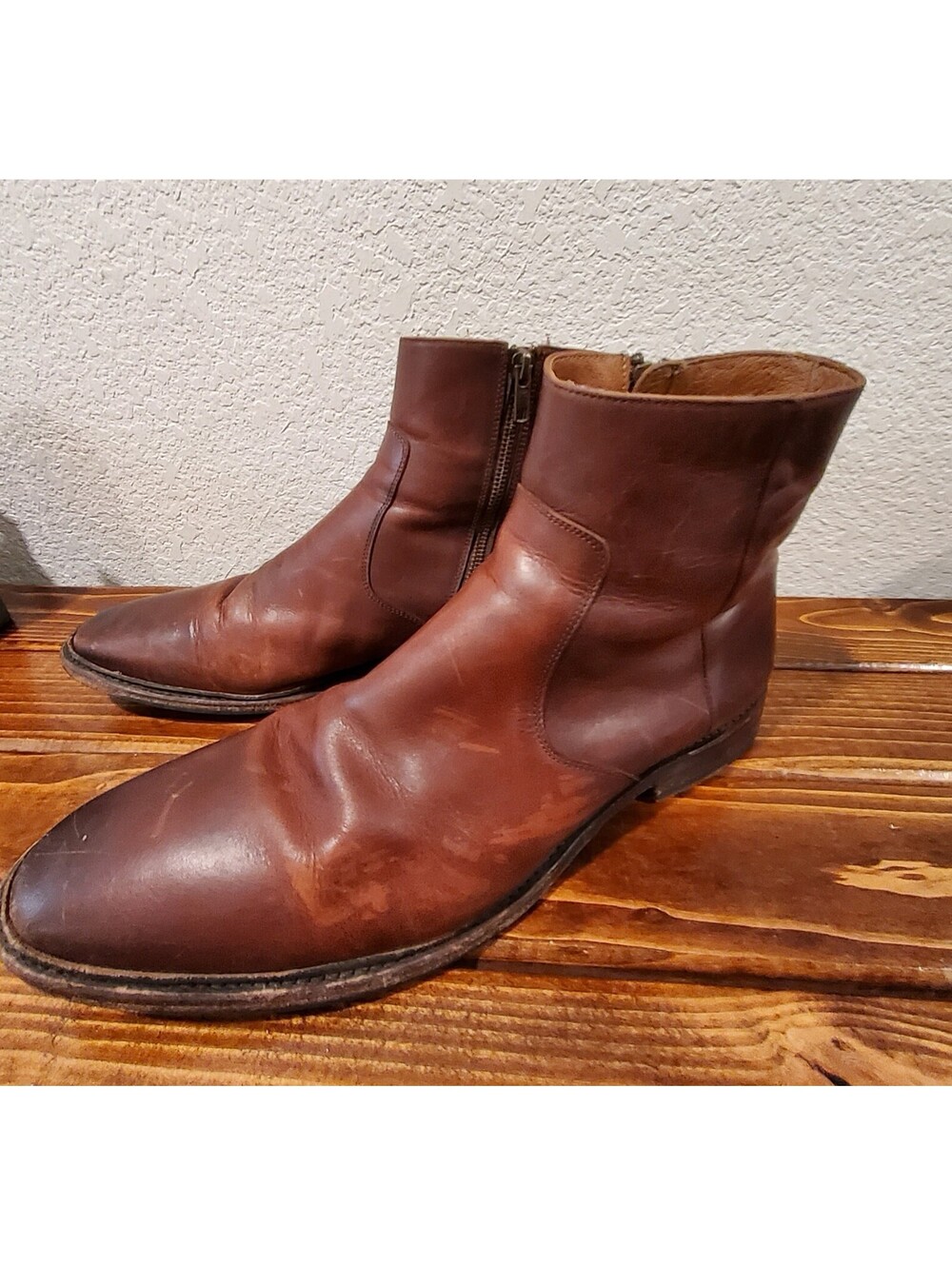 FRYE Paul Leather Boots Inside Zip Men's Size 13D Cognac Brown Mexico